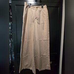 PrettyLittleThing Beige Pinstripe Wide Leg Pants